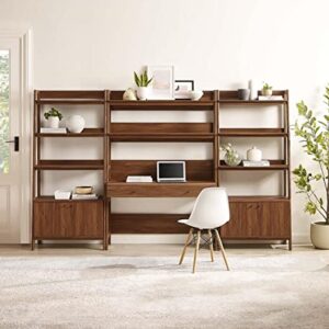 Modway Bixby 3-Piece Home Office Desk and Bookshelf Display Case in Walnut