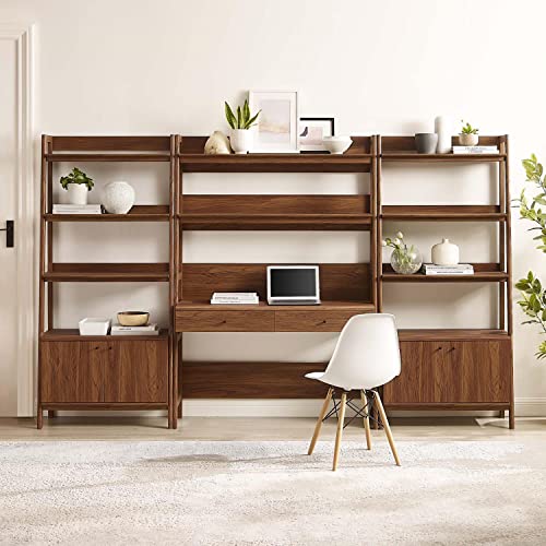 Modway Bixby 3-Piece Home Office Desk and Bookshelf Display Case in Walnut