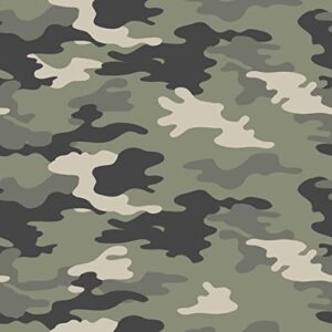 texco inc camouflage pattern printed poly rayon spandex french terry diy stretch fabric, army green charcoal 1 yard