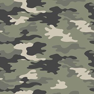 Texco Inc Camouflage Pattern Printed Poly Rayon Spandex French Terry DIY Stretch Fabric, Army Green Charcoal 1 Yard