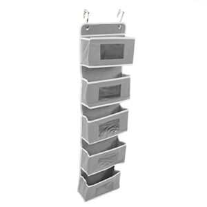 tgoon door hanging shelves, portable multi layer space saving over door hanging organizer breathable non woven for bedroom(grey, 5 pockets)