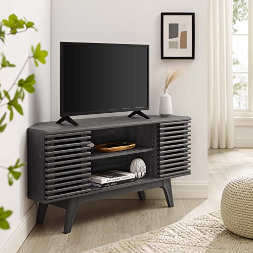 Modway Render Mid-Century Modern Low Profile 46" Corner Media TV Stand in Charcoal