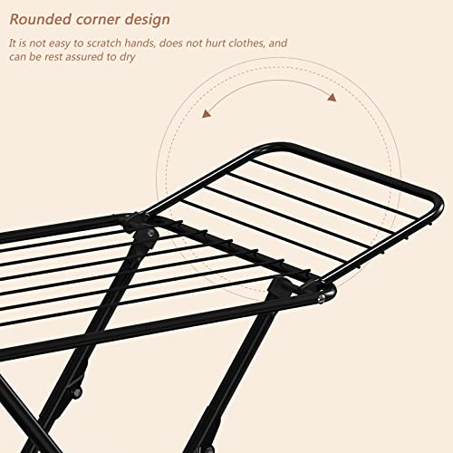 Serchou Double Wings Drying Rack Indoor Folding Hanger Household Wrought Iron Painting Floor Coat Rack, Black