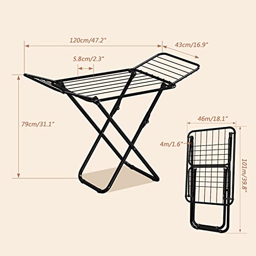 Serchou Double Wings Drying Rack Indoor Folding Hanger Household Wrought Iron Painting Floor Coat Rack, Black