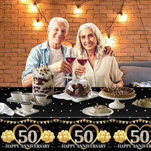 Eiurteao 3 Pack 50th Anniversary Tablecloth Decorations, Black Gold Happy 50th Wedding Anniversary Table Cover Party Supplies, Fifty Years Anniversary Plastic Disposable Rectangular Table Cloth Decor