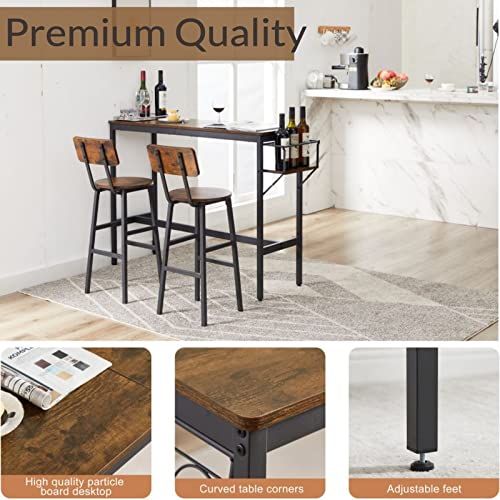 Hosnnile Bar Table Set for 2 with Folding Wine Holder, Pub Bistro Dinning Table and Stools with Backrest, Counter Height Bar Table Set for Apartment, Kitchen, Small Space