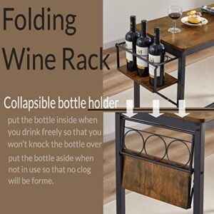 Hosnnile Bar Table Set for 2 with Folding Wine Holder, Pub Bistro Dinning Table and Stools with Backrest, Counter Height Bar Table Set for Apartment, Kitchen, Small Space