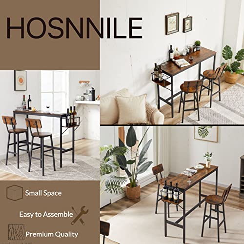 Hosnnile Bar Table Set for 2 with Folding Wine Holder, Pub Bistro Dinning Table and Stools with Backrest, Counter Height Bar Table Set for Apartment, Kitchen, Small Space