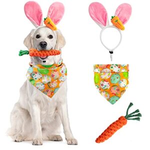 dog easter costume cute bunny ears headband easter eggs bandana puppy funny rabbit carrot chew toys 3pcs easter party gifts medium large dog easter outfit clothes accessories (no-led)