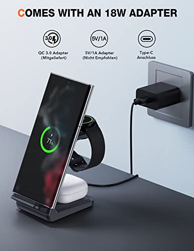 LK Wireless Charger for Samsung 3 in 1 Wireless Charging Station for Galaxy S23 Ultra Plus S22 S21 Z Flip 5 Fold Galaxy Buds Live Detachable Charger for Galaxy Watch 5 Pro 4 iWatch