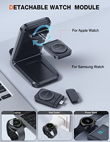 LK Wireless Charger for Samsung 3 in 1 Wireless Charging Station for Galaxy S23 Ultra Plus S22 S21 Z Flip 5 Fold Galaxy Buds Live Detachable Charger for Galaxy Watch 5 Pro 4 iWatch