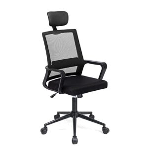 t-three. adjustable headrest office chair ergonomic mesh swivel chair office chair desk chair lumbar support height adjustable 360°swivel rocking function mesh back seat for home office(black)