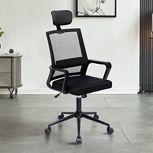 T-THREE. Adjustable headrest Office Chair Ergonomic Mesh Swivel Chair Office Chair Desk Chair Lumbar Support Height Adjustable 360°Swivel Rocking Function Mesh Back Seat for Home Office(Black)