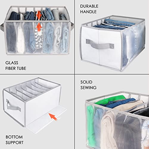 Univivi Extra Large Portable Pants Organizer Wardrobe Clothes Organizer for Jeans, Sweaters, T-Shirt, Underwear, Upgraded 7 Grids Jeans Organizer Bins Mesh Clothes Organizer - Set of 2