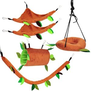 5pcs hamster hammock, small animal hanging warm bed, squirrel tunnel and swing cage nest accessories