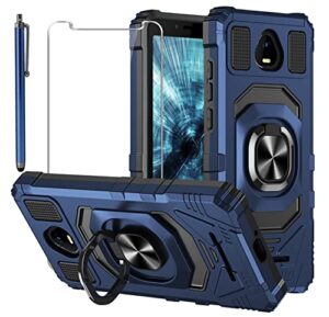 rtyjz for schok volt sv55 case with tempered glass screen protector, built in 360°adjustable ring kickstand [military grade] protective cover for schok volt sv55 (sv55216) 5.5" (blue)