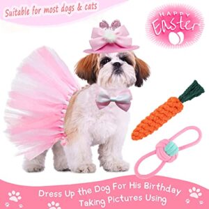 Dog Easter Costume 5Pack Cute Rabbit Ears Hat Pink Dress Bunny Easter Day Clothes Puppy Carrot Toy Kit Bowtie Collar Bunny Outfits for Medium Pet Easter Accessory Birthday Wedding Apperal