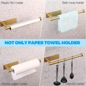 Adhesive Paper Towel Holder-Under Cabinet Paper Towels Rolls-Self-Adhesive or Drilling Wall Mounted Paper Towels Rolls Holder. Self-Adhesive Holder–Installing with Adhesive or Screws (Gold)