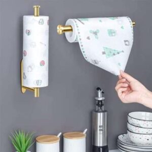 Adhesive Paper Towel Holder-Under Cabinet Paper Towels Rolls-Self-Adhesive or Drilling Wall Mounted Paper Towels Rolls Holder. Self-Adhesive Holder–Installing with Adhesive or Screws (Gold)