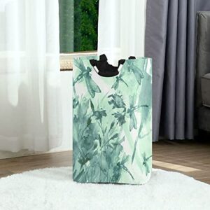 Kigai Beautiful Watercolor Dragonfly Large Laundry Basket, Collapsible Laundry Hamper with Handle, 22L Foldable Laundry Bag for Dirty Clothes