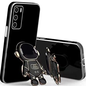 for Samsung Galaxy A14 5G Case 6D Plating Cute Astronaut Hidden Stand Design with Camera Cover,Soft TPU Bumper Folding Bracket Kickstand Kawaii Phone Case for Samsung A14 for Girls Women Black