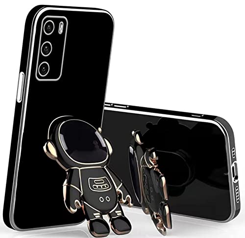 for Samsung Galaxy A14 5G Case 6D Plating Cute Astronaut Hidden Stand Design with Camera Cover,Soft TPU Bumper Folding Bracket Kickstand Kawaii Phone Case for Samsung A14 for Girls Women Black