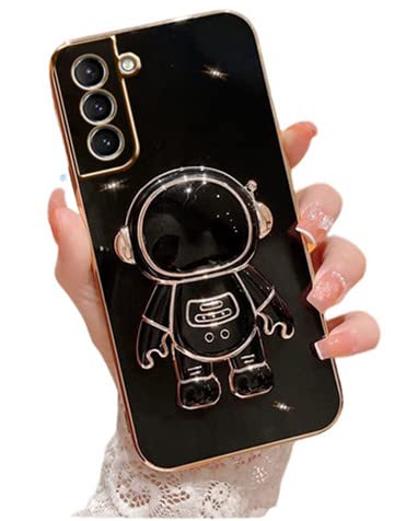 for Samsung Galaxy A14 5G Case 6D Plating Cute Astronaut Hidden Stand Design with Camera Cover,Soft TPU Bumper Folding Bracket Kickstand Kawaii Phone Case for Samsung A14 for Girls Women Black