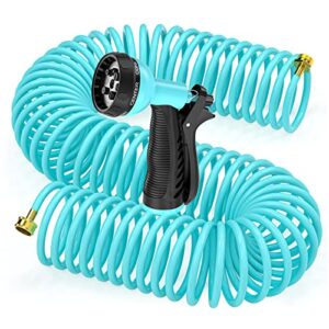 specilite garden hose 50 ft, flexible water hose with nozzle, collapsible coiled hoses pipe for boat, outdoor, lightweight and no kink