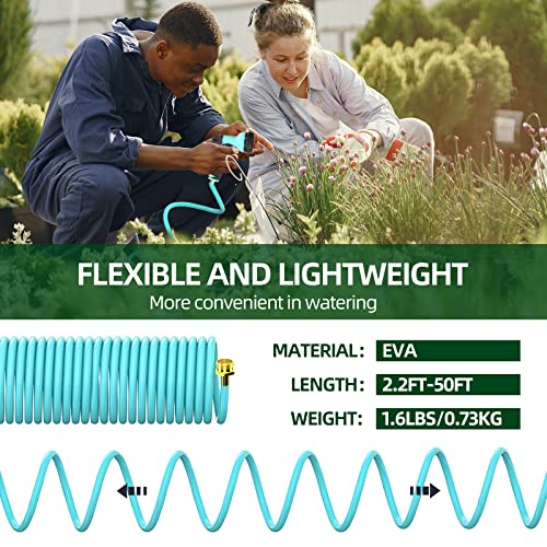 SPECILITE Garden Hose 50 FT, Flexible Water Hose with Nozzle, Collapsible Coiled Hoses Pipe for Boat, Outdoor, Lightweight and No Kink