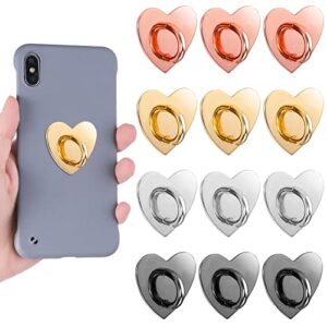 12 pieces phone charm hook, cell phone finger ring phone keychain ring adhesive metal phone finger grip loop stand heart holder for diy phone case pad tablet supplies (gold silver rose gold black)