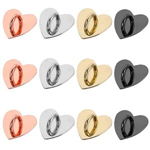 12 Pieces Phone Charm Hook, Cell Phone Finger Ring Phone Keychain Ring Adhesive Metal Phone Finger Grip Loop Stand Heart Holder for DIY Phone Case Pad Tablet Supplies (Gold Silver Rose Gold Black)