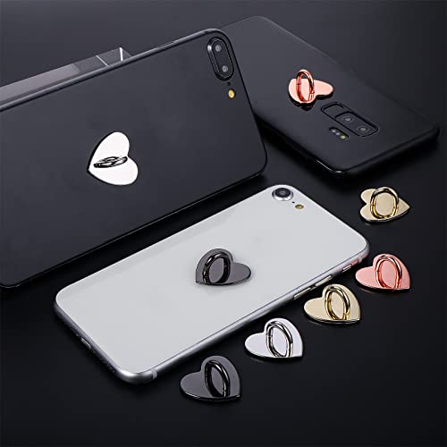 12 Pieces Phone Charm Hook, Cell Phone Finger Ring Phone Keychain Ring Adhesive Metal Phone Finger Grip Loop Stand Heart Holder for DIY Phone Case Pad Tablet Supplies (Gold Silver Rose Gold Black)