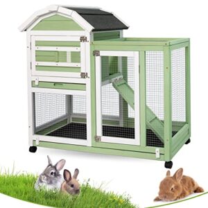 petscosset rabbit hutch indoor - rabbit cage indoor rabbit hutch two story bunny cage wooden rabbit cage on wheels, ramp, two deep no leak pull out tray