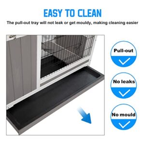 Petscosset Rabbit Hutch Indoor - Rabbit Cage Indoor Rabbit Hutch Two Story Bunny Cage Wooden Rabbit Cage on Wheels, Ramp, Two Deep No Leak Pull Out Tray (RAB Hutch 08 Grey)