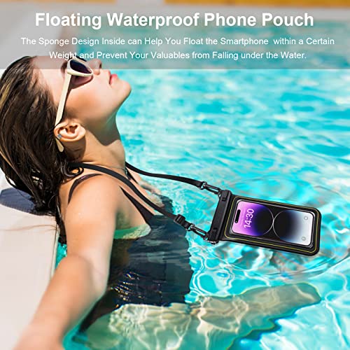 IP68 Floating Waterproof Phone Pouch, Universal Sponge Water Proof Cell Phone Case Bag with Adjustable Lanyard, Protector Pouch for iPhone 14 13 12 11 Pro Max Samsung S23 Google, Up to 6.7'' Black