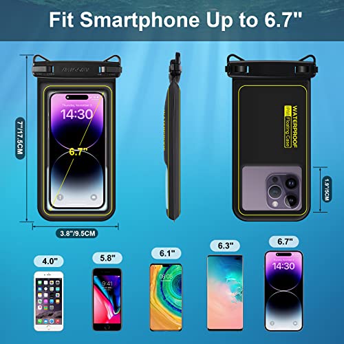 IP68 Floating Waterproof Phone Pouch, Universal Sponge Water Proof Cell Phone Case Bag with Adjustable Lanyard, Protector Pouch for iPhone 14 13 12 11 Pro Max Samsung S23 Google, Up to 6.7'' Black