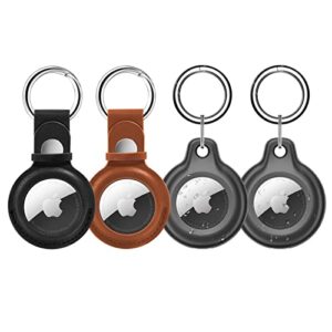[4 pack] waterproof airtag keychain&leather air tag holder,supfine protective tracker case with loop key ring for apple airtags,ipx8 airtag cover for wallet,luggage,cat,dog,pets(multi-color)
