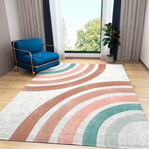 Nordic Rainbow Abstract Geometric Area Rugs, Boho Rainbow Geometric Easy Clean Rug, Soft Non-Skid Carpet Throw Rug for Kids Teen Girls Boys Bedroom, Living Room Bathroom Classroom Office 4ftx6ft