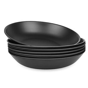 XUEJUN Bamboo Fiber Pasta Bowls 34oz, 8.5inch Pasta Bowls Set of 6, Large Salad Bowls Black Serving Bowls for Salad, Pasta, Fruits, Ice Cream, BPA free, Microwave & Dishwasher Safe