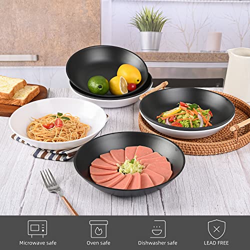 XUEJUN Bamboo Fiber Pasta Bowls 34oz, 8.5inch Pasta Bowls Set of 6, Large Salad Bowls Black Serving Bowls for Salad, Pasta, Fruits, Ice Cream, BPA free, Microwave & Dishwasher Safe