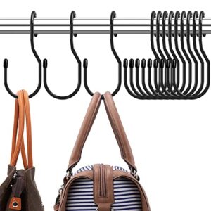 purse hanger for closet, unique twist design bag hanger purse hooks, large size closet rod hooks for hanging bags, purses, handbags, belts, scarves, hats,clothes, pans and pots (12 pack black)