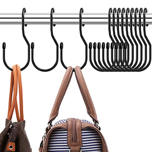 Purse Hanger for Closet, Unique Twist Design Bag Hanger Purse Hooks, Large Size Closet Rod Hooks for Hanging Bags, Purses, Handbags, Belts, Scarves, Hats,Clothes, Pans and Pots (12 Pack Black)