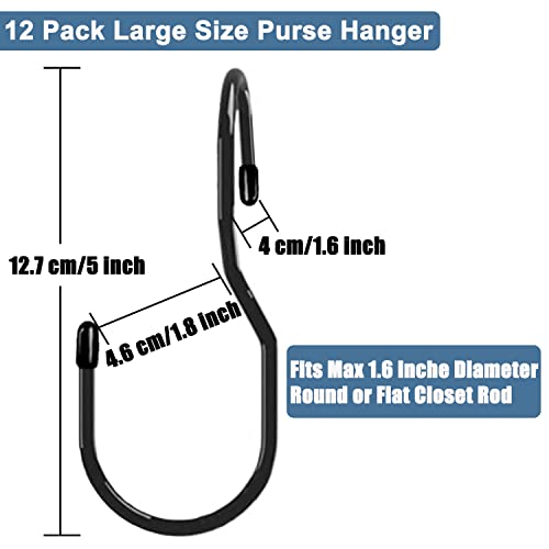 Purse Hanger for Closet, Unique Twist Design Bag Hanger Purse Hooks, Large Size Closet Rod Hooks for Hanging Bags, Purses, Handbags, Belts, Scarves, Hats,Clothes, Pans and Pots (12 Pack Black)