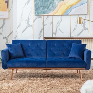 hbhm velvet accent sofa, loveseat mid century modern velvet fabric couch, convertible futon sofa bed, recliner couch accent sofa loveseat sofa with gold metal feet (blue, onesize)