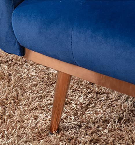 HBHM Velvet Accent Sofa, Loveseat Mid Century Modern Velvet Fabric Couch, Convertible Futon Sofa Bed, Recliner Couch Accent Sofa Loveseat Sofa with Gold Metal Feet (Blue, OneSize)