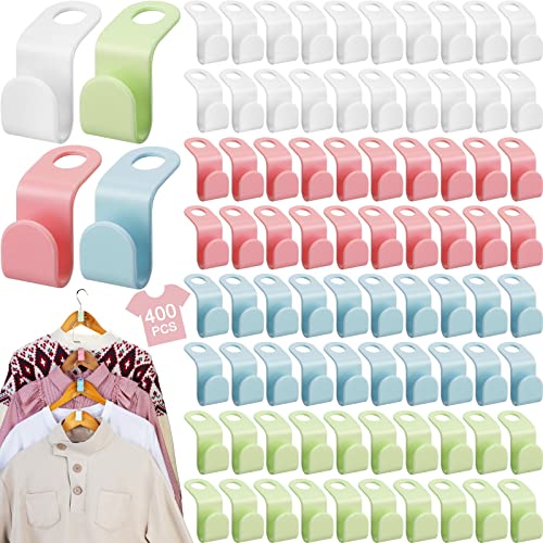 400 Pcs Clothes Hanger Connector Hooks 4 Colors Cascading Hanger Hooks Heavy Duty Space Saving Connecting Buckle Hooks for Hanger Extender Clips Plastic Connection Hooks for Closet Organizer