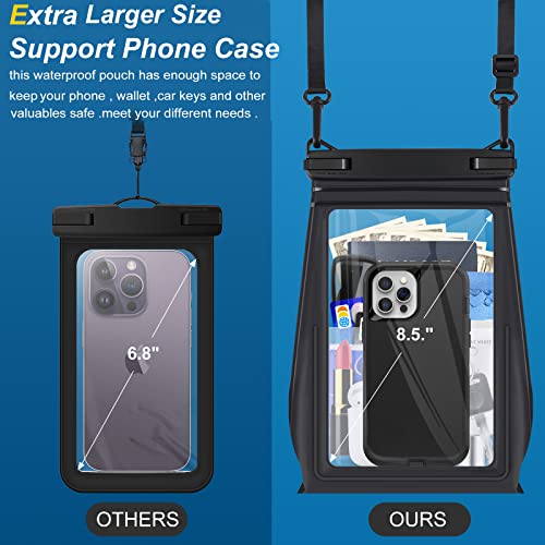 Large Waterproof Phone Pouch Floating, Waterproof Phone Case for iPhone 15 14 Pro Max 13 Plus 12 11 X XS XR Samsung S23 S22 up to 8.5'', Water Proof Phone Dry Bag for Swimming Kayaking Black