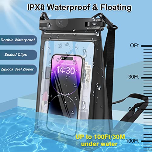 Large Waterproof Phone Pouch Floating, Waterproof Phone Case for iPhone 15 14 Pro Max 13 Plus 12 11 X XS XR Samsung S23 S22 up to 8.5'', Water Proof Phone Dry Bag for Swimming Kayaking Black