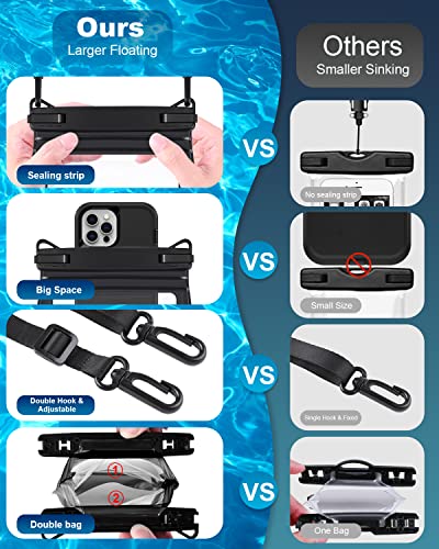 Large Waterproof Phone Pouch Floating, Waterproof Phone Case for iPhone 15 14 Pro Max 13 Plus 12 11 X XS XR Samsung S23 S22 up to 8.5'', Water Proof Phone Dry Bag for Swimming Kayaking Black