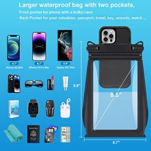 Large Waterproof Phone Pouch Floating, Waterproof Phone Case for iPhone 15 14 Pro Max 13 Plus 12 11 X XS XR Samsung S23 S22 up to 8.5'', Water Proof Phone Dry Bag for Swimming Kayaking Black